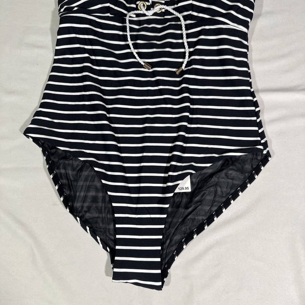 NWT Sea Level‎ [ 8 US ] Lace-Up Stripe One-Piece Swimsuit in Black White 7158 - Picture 7 of 13